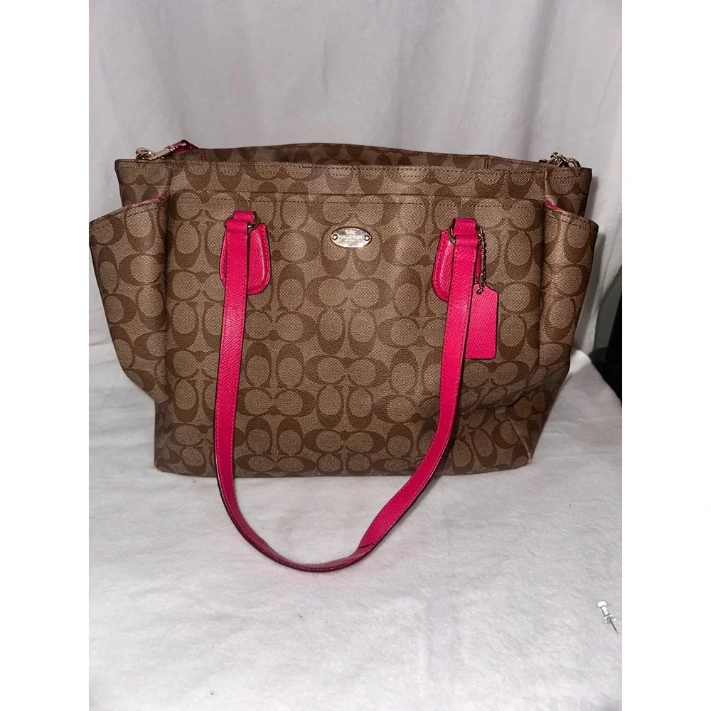 Coach Signature Canvas Baby Bag Diaper Tote Khaki Pink F35414